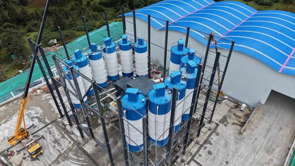 Drone overview of completed ready mix concrete batching plant project